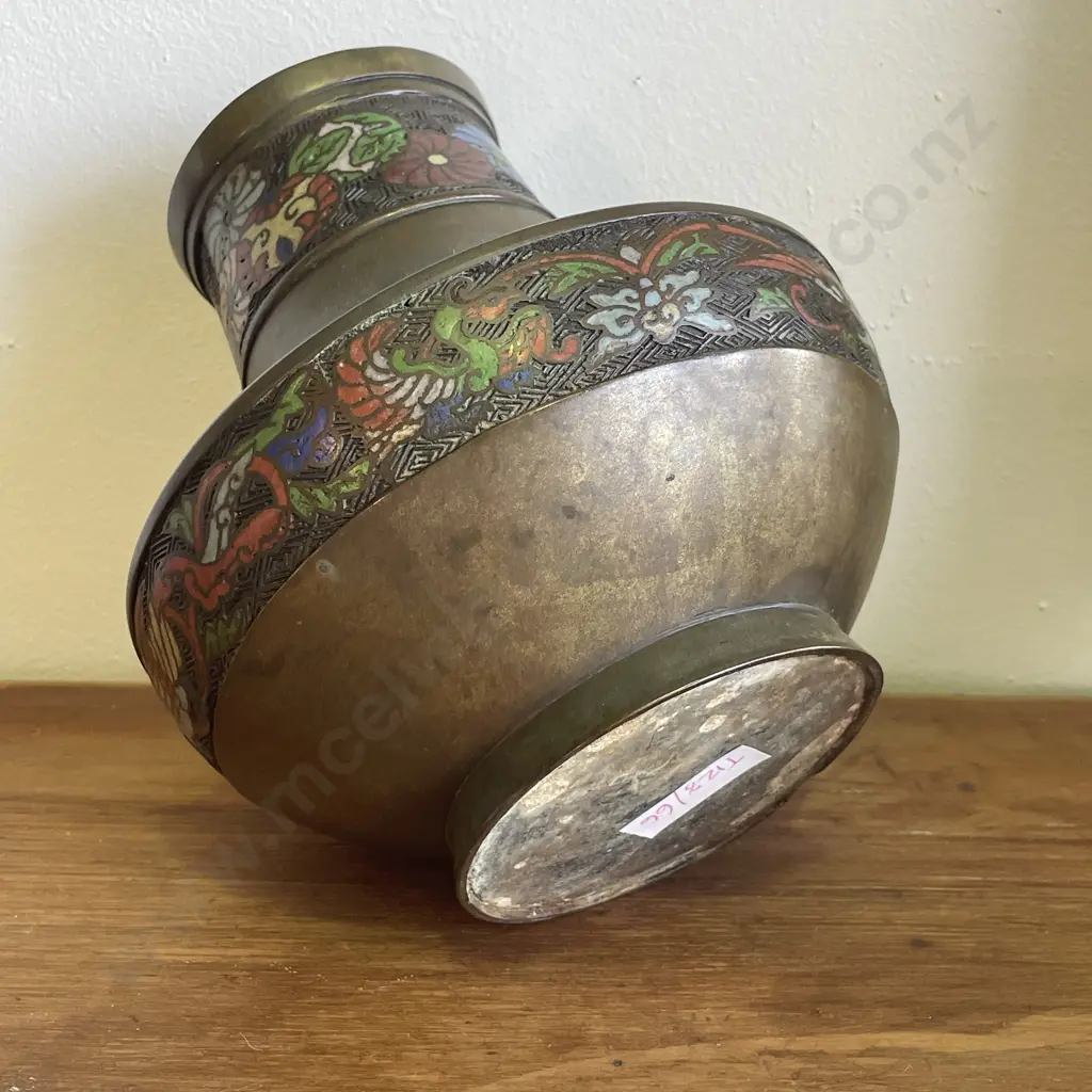 Antique Cloisonne Baluster Vase. Etched and enamelled detail. H19cm Image 1++