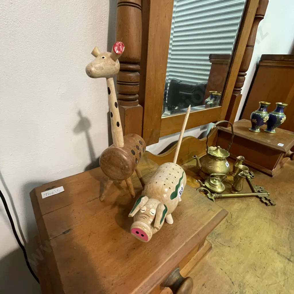 Vintage Wooden Cocktail Stick Holders Giraffe and Pig Image 1++