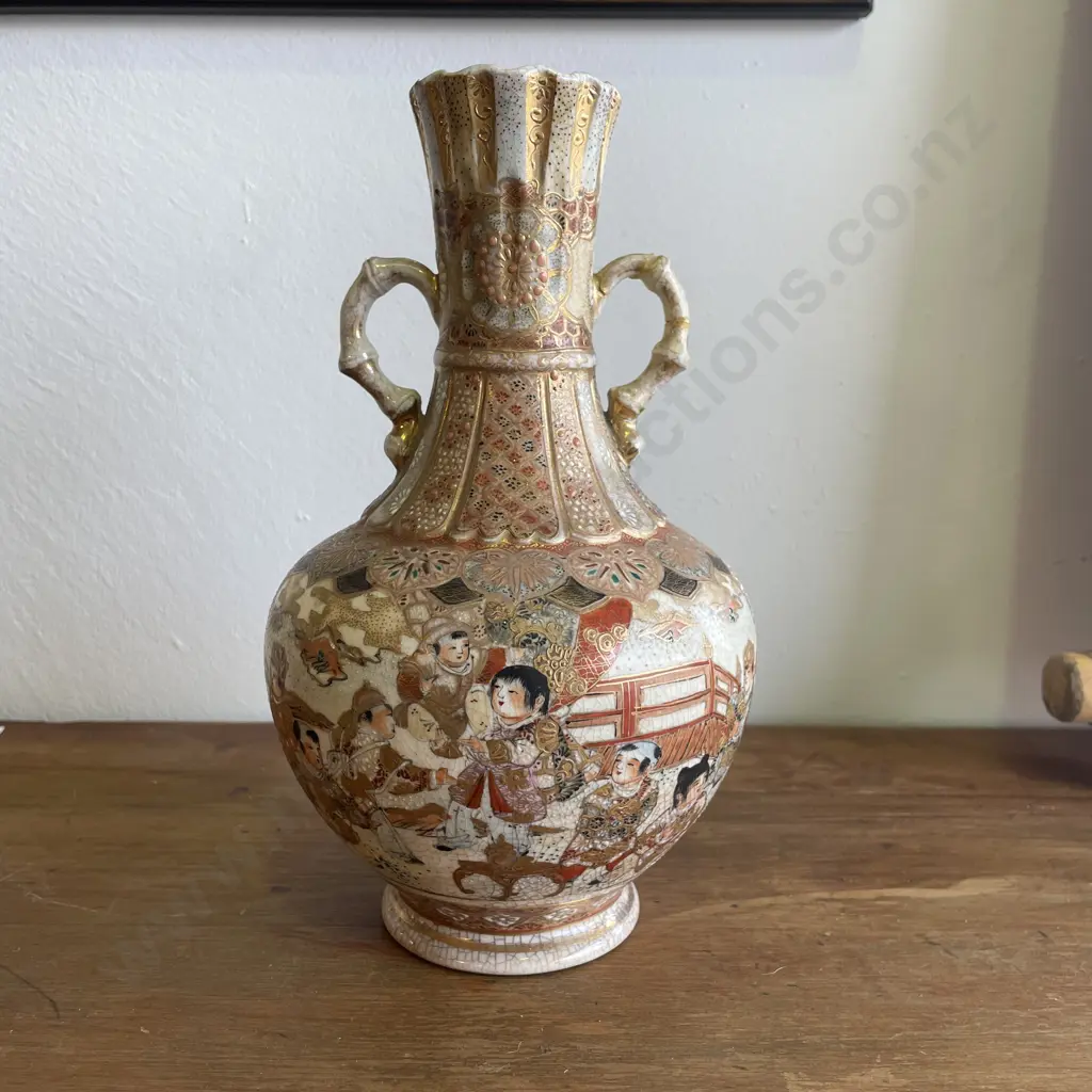 Vintage Satsuma 2 Handled Vase H25cm. Af as shown Image 1++
