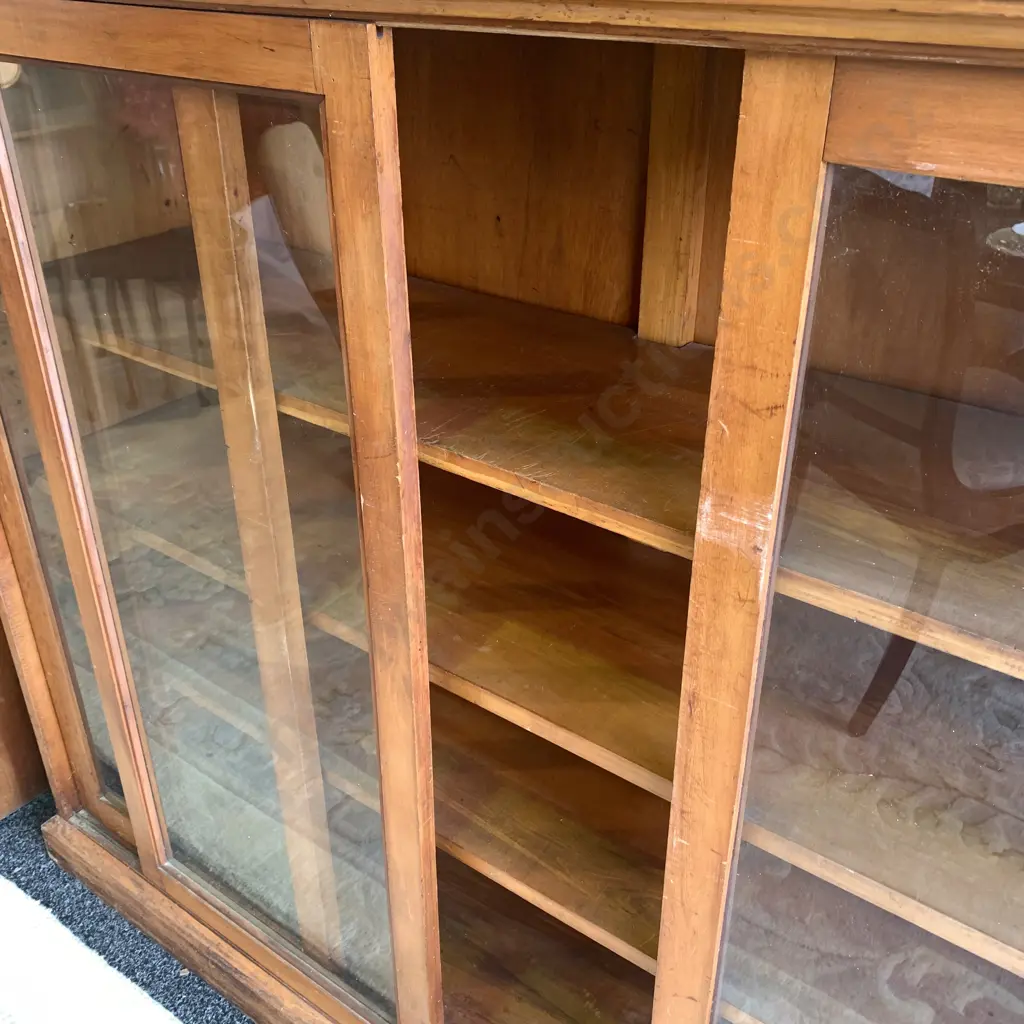 Solid Kauri Cabinet with 3 Sliding Glass Doors and 3 Internal Shelves - H122 W154 D44cm Image 1++