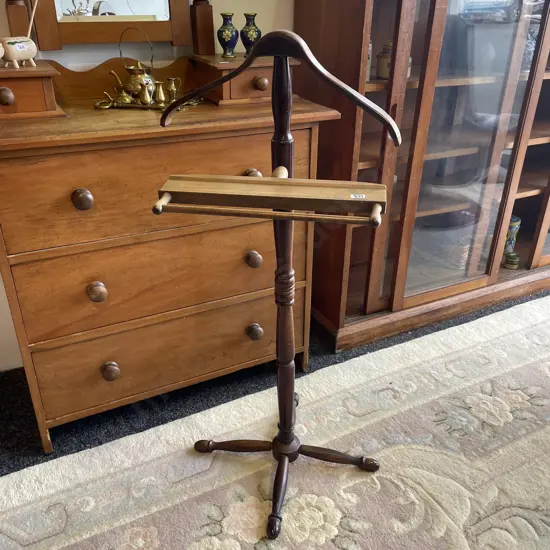 Antique Wooden Gentlemen's Valet/Suit Stand with tray and rail