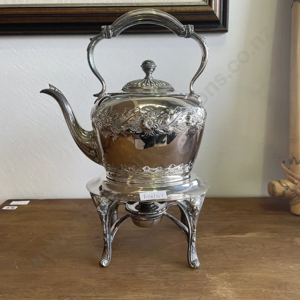 Stunning Antique Silver Kettle on Stand with burner. Hallmarked as shown in photograph Image 1++