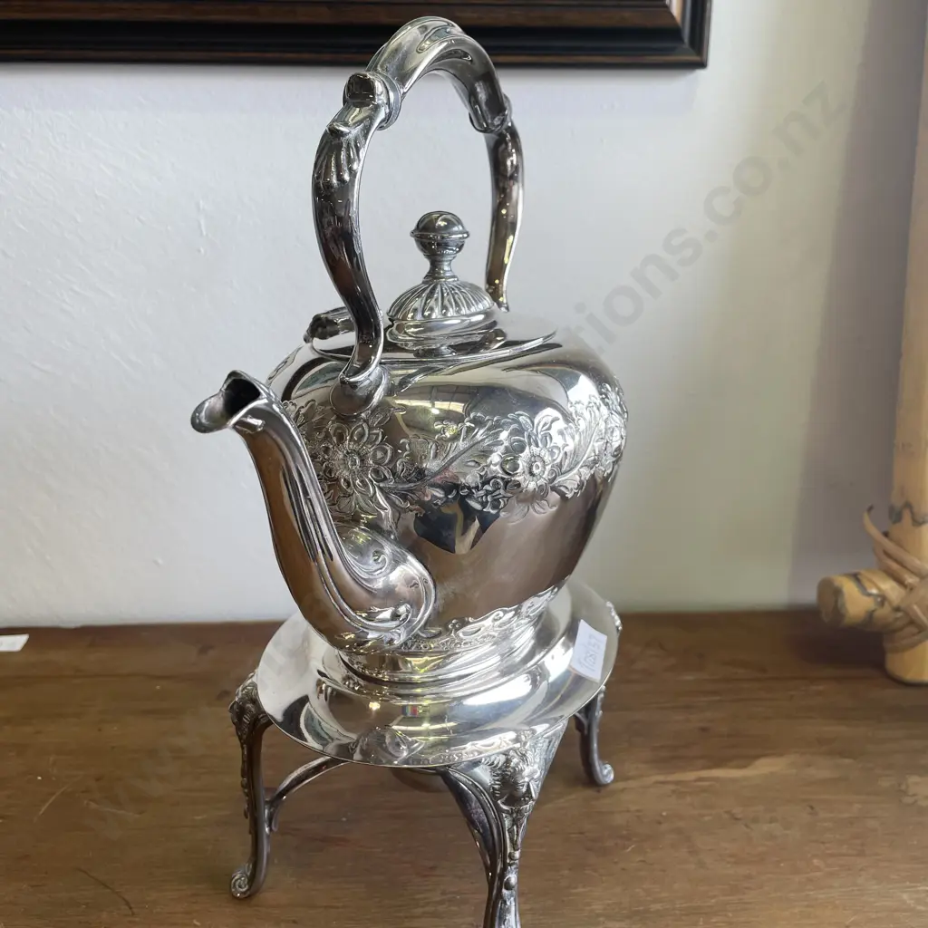 Stunning Antique Silver Kettle on Stand with burner. Hallmarked as shown in photograph Image 1++