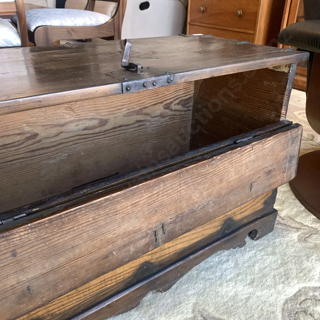 Antique Korean Blanket Chest. Solid Elm Wood with iron latch, hinges and detail. C1850. 84 x 37cm H50cm Image 1++