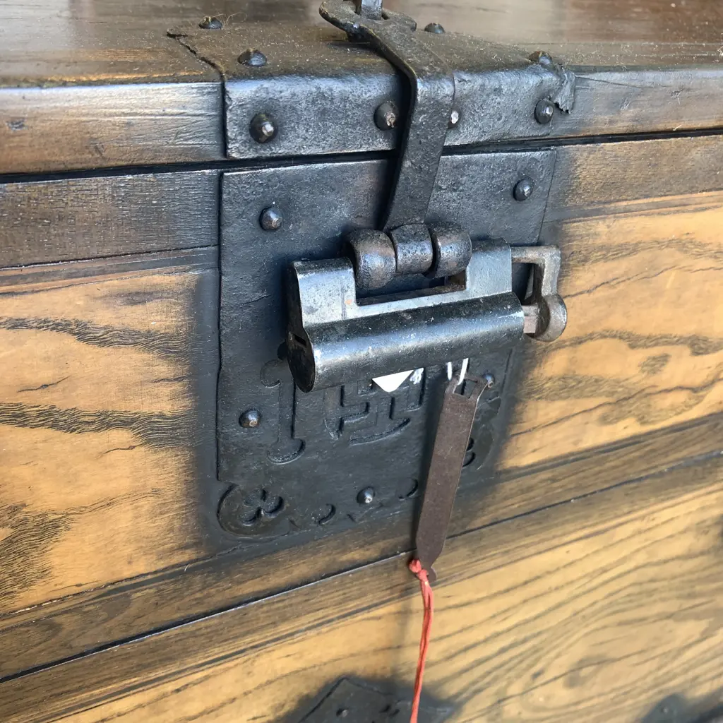 Antique Korean Blanket Chest. Solid Elm Wood with iron latch, hinges and detail. C1850. 84 x 37cm H50cm Image 1++