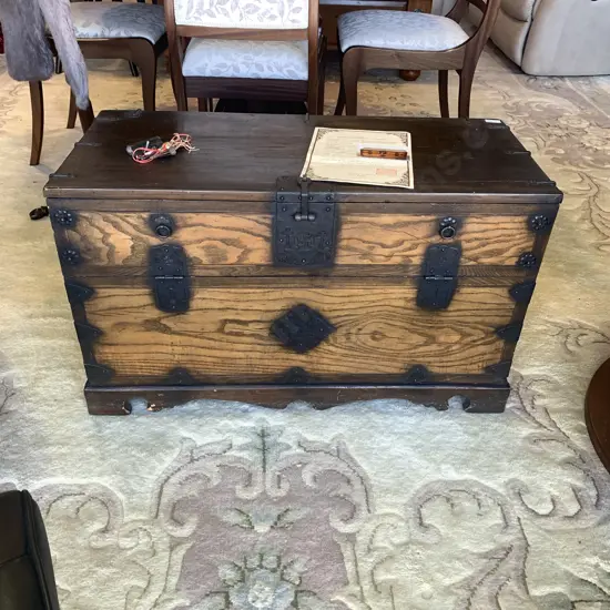 Antique Korean Blanket Chest. Solid Elm Wood with iron latch, hinges and detail. C1850. 84 x 37cm H50cm