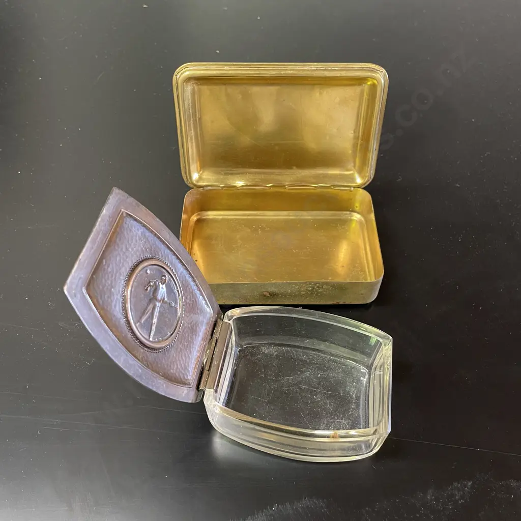 2 Vintage Boxes. 1 full Brass "Imperium" and 1 with Brass Lid and Tennis Emblem Image 1++