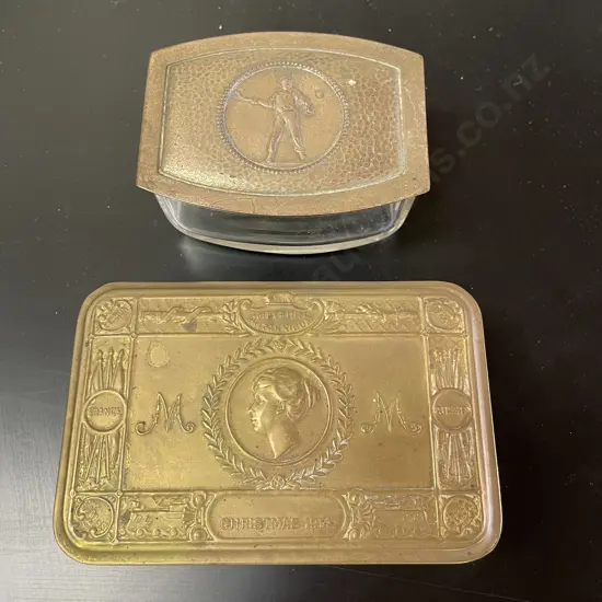 2 Vintage Boxes. 1 full Brass "Imperium" and 1 with Brass Lid and Tennis Emblem
