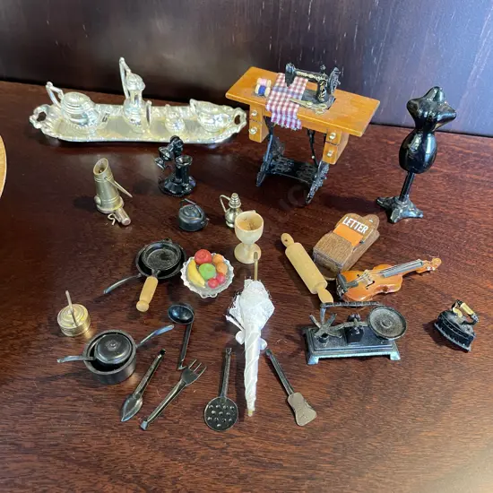 Bowl with assorted Miniature Dolls House accessories etc