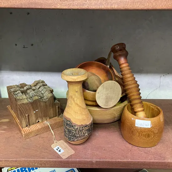 Assorted NZ Woodenware including Coaster set, vases, bowls etc