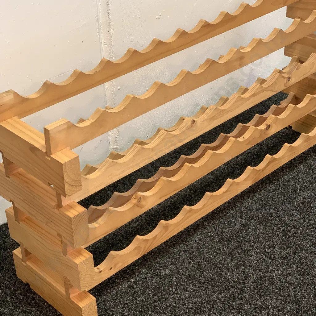 Modular Wine Rack, Wooden, 12 Bottles Wide, 3 Bottles High, 36 Slots Image 1++