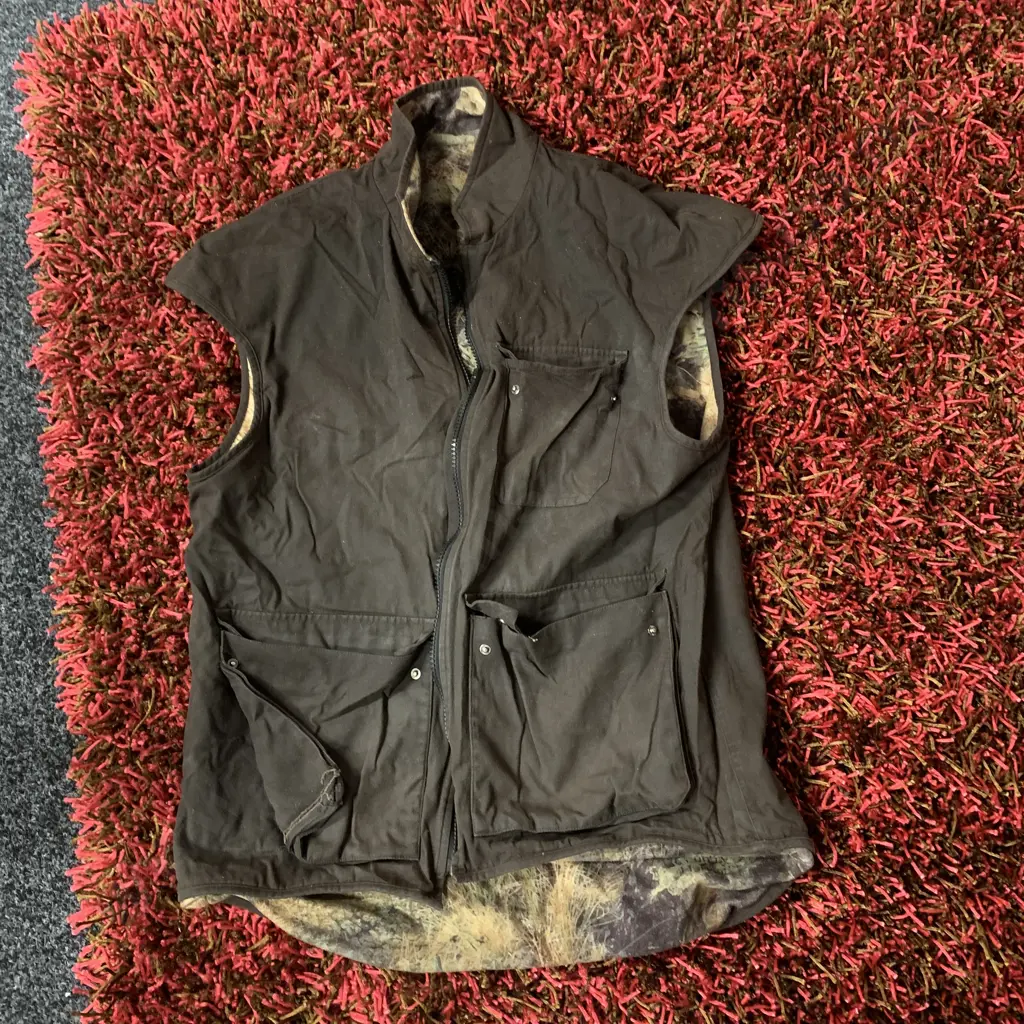 Outback Trading Company Oilskin Jacket, Size XL with High Country Habitat Camo Vest, Size XL Image 1++