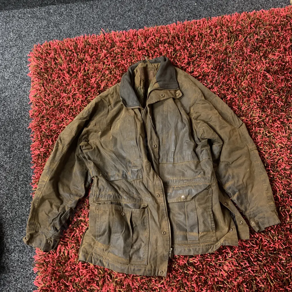 Outback Trading Company Oilskin Jacket, Size XL with High Country Habitat Camo Vest, Size XL Image 1++