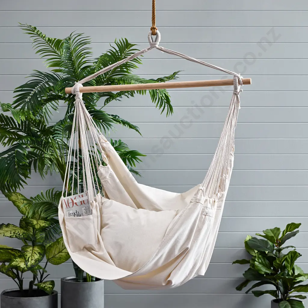Rustic and Romantic Hanging Hammock, with extra wide hanging pole Image 1++
