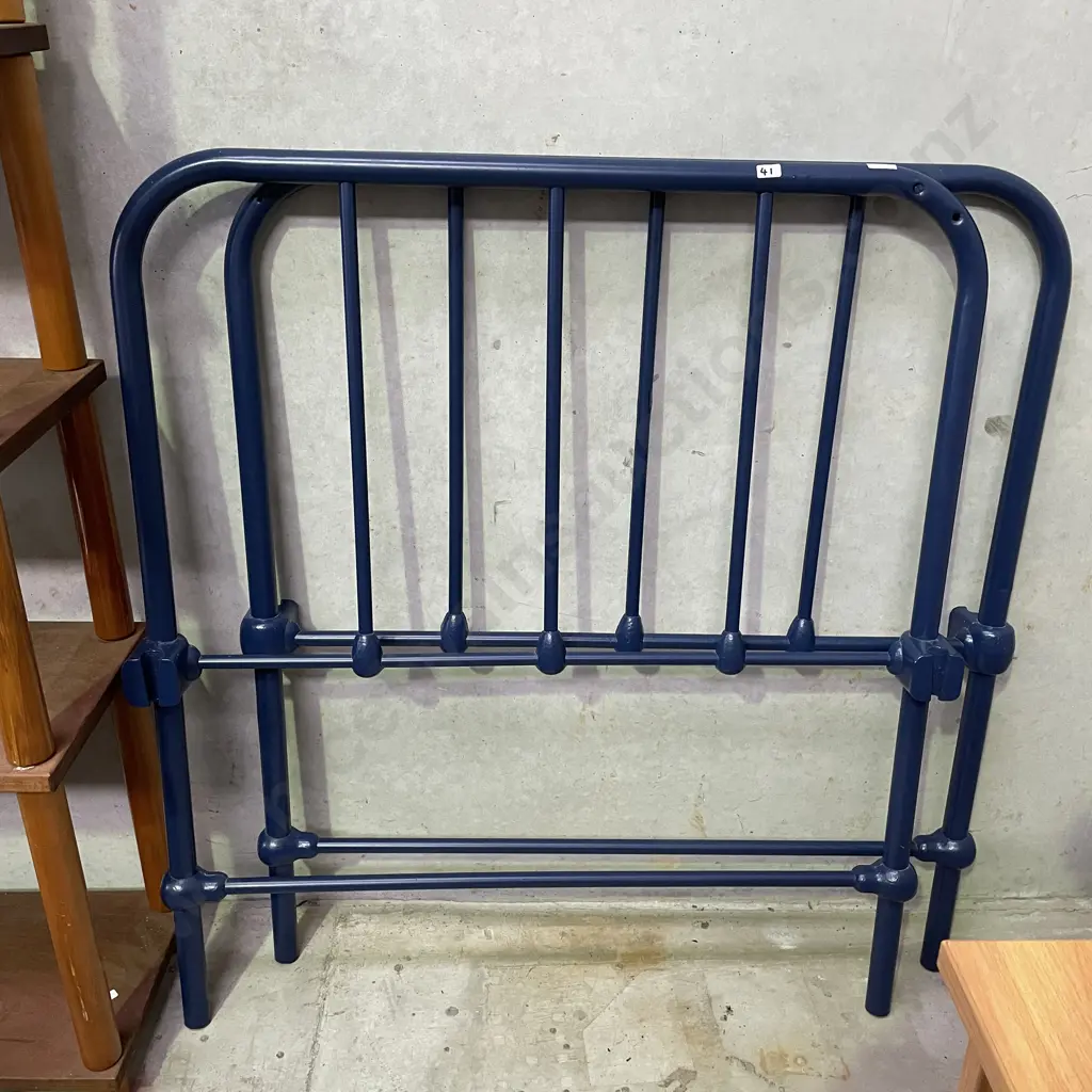 Vintage Hospital Cast Iron Powdercoated Blue Single Bed Ends Image 1++
