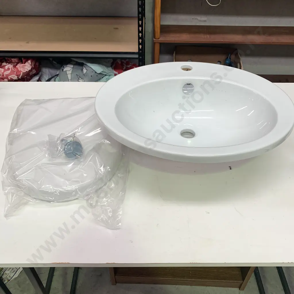 As new Eclipse 57 Inset Basin, Single Tap, White, With as new High Quality Hard Plastic Toilet set cover Image 1++