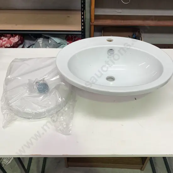 As new Eclipse 57 Inset Basin, Single Tap, White, With as new High Quality Hard Plastic Toilet set cover