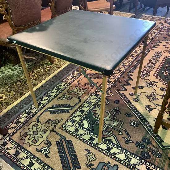 Green Vinyl topped Folding Card Table
