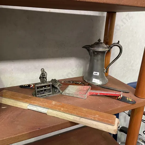 Assorted Collectables incl Vintage Rulers, Fun Ho Sandpit Spade (af), Hallmarked pot etc