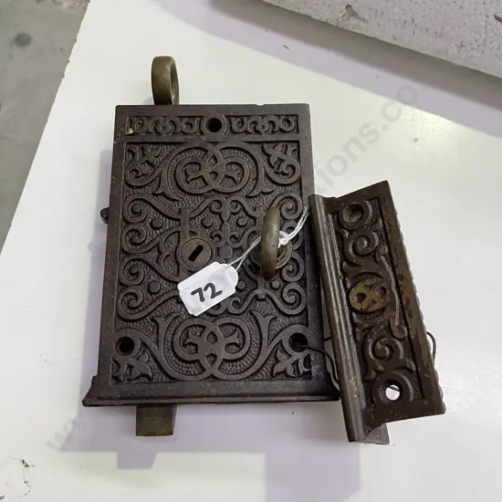 Antique Ornate Cast Iron Rim Lock