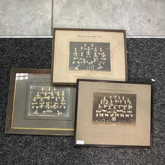 Trio of Vintage Framed Sports Photos. 1923 Football, 1919 Hamilton High Rugby, 1921 Hamilton High Hockey