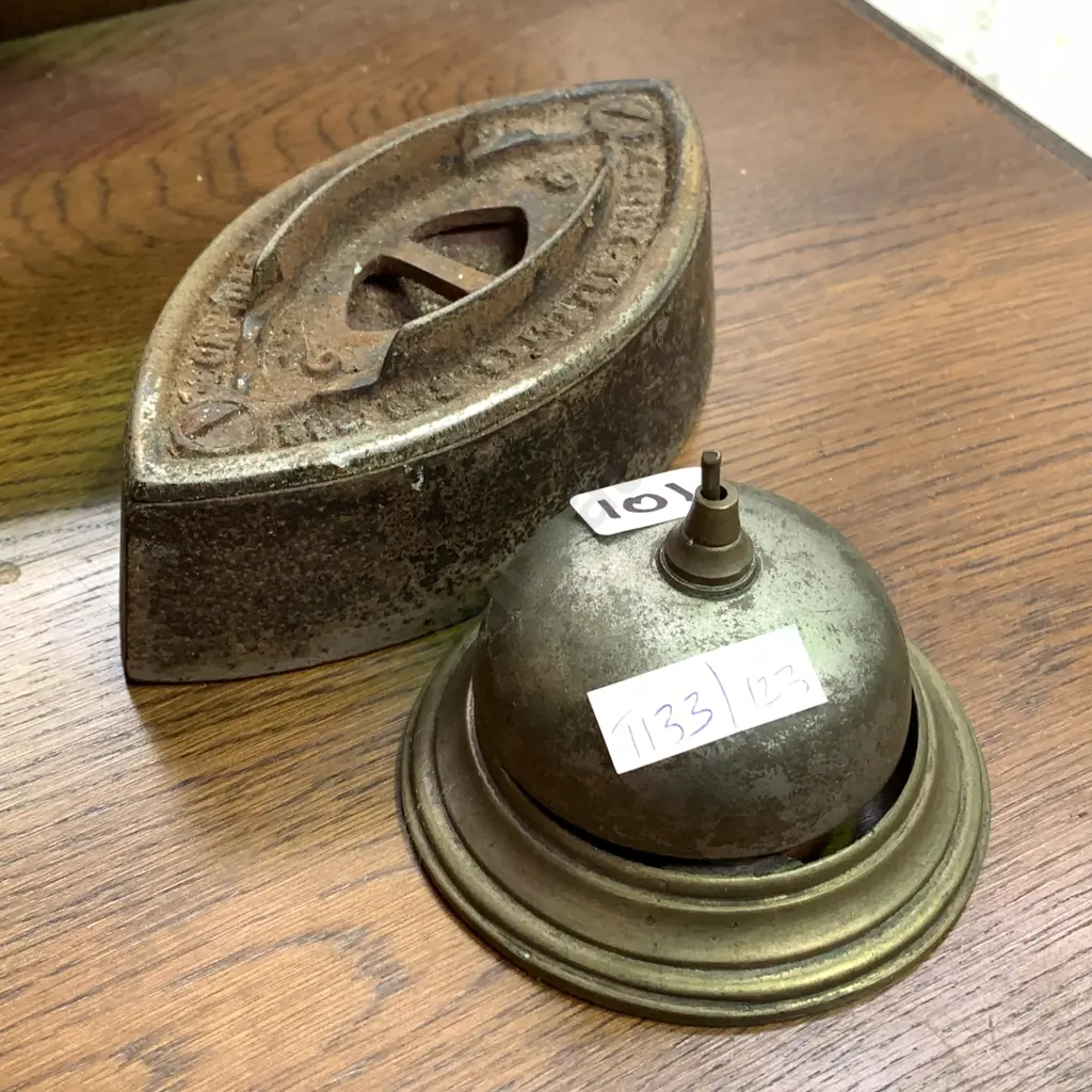 Antique Brass Desk Bell with Vintage Iron Image 1++