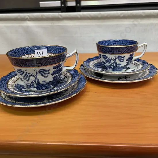Booths Blue and White Real Old Willow Breakfast trio and Teaware trio