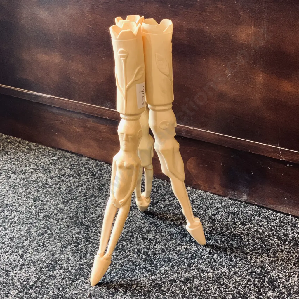 3 x Vintage Unusual Ivory/Bone Candle Holders that mount together Image 1++