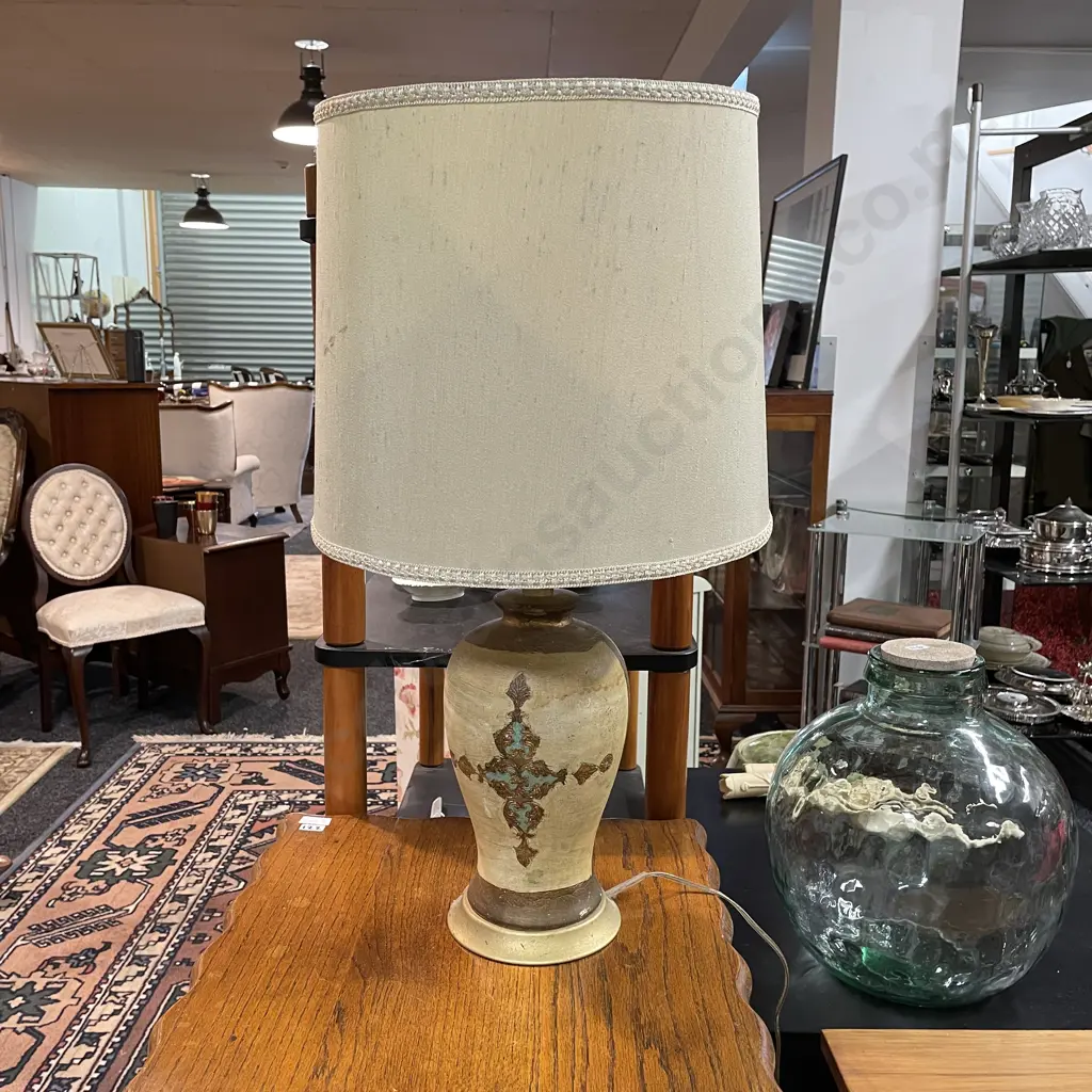 Vintage Table Lamp with Fabric Shade Image 1++