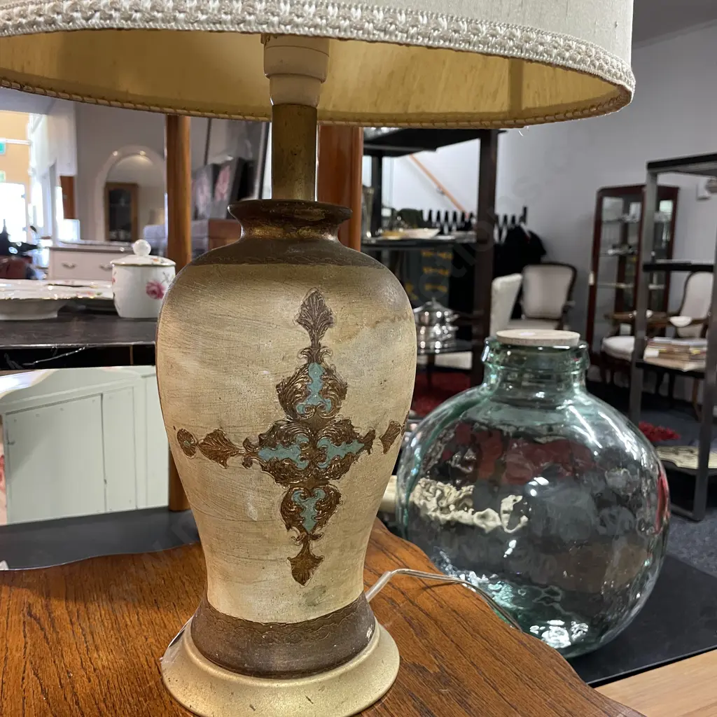 Vintage Table Lamp with Fabric Shade Image 1++