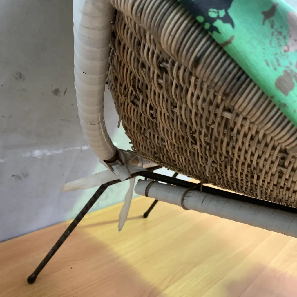 Vintage Coolie Chair. Cane with metal frame. Needs some repair but stable Image 1++