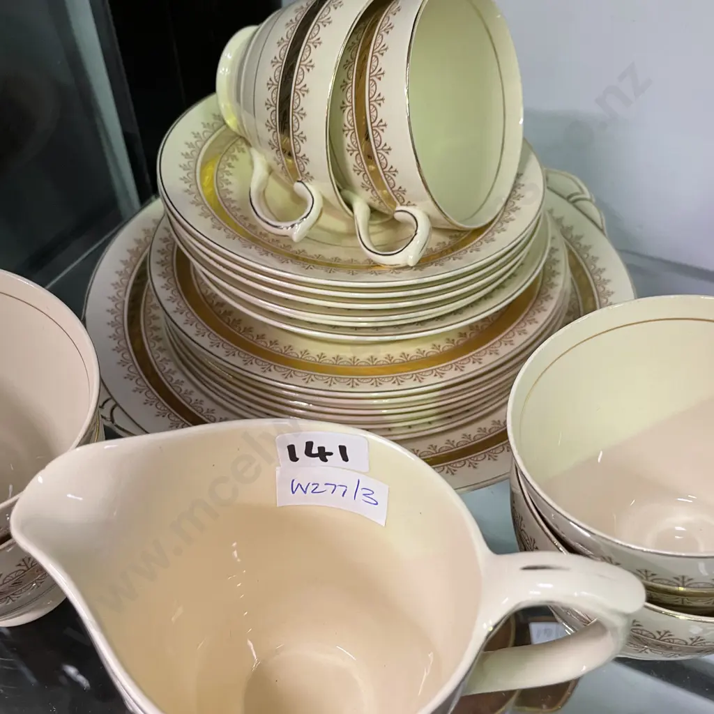 New Hall Hanley Teaset. Cake Plate, jug and 6 trios. Gilded decoration Image 1++