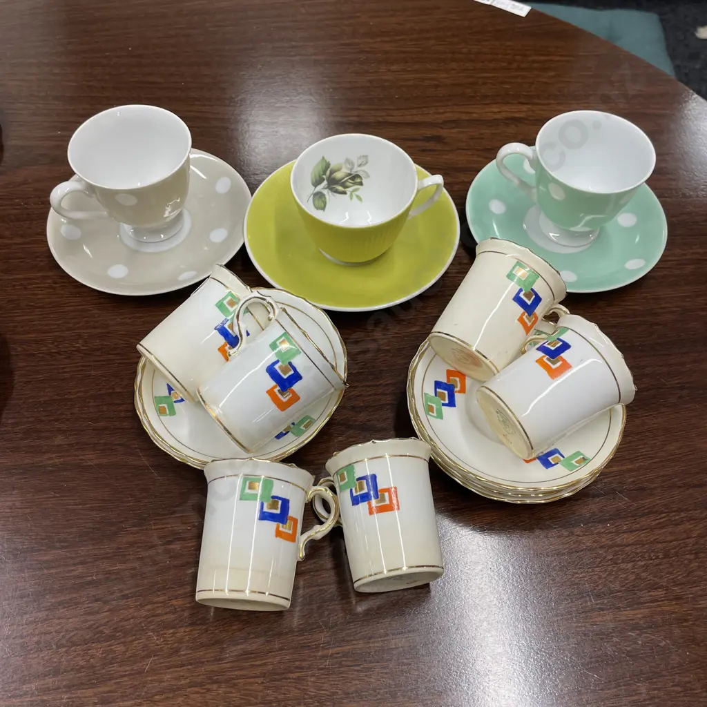 Hammersley Art Deco handpainted duos with 3 cup and saucer sets (some af) Image 1++