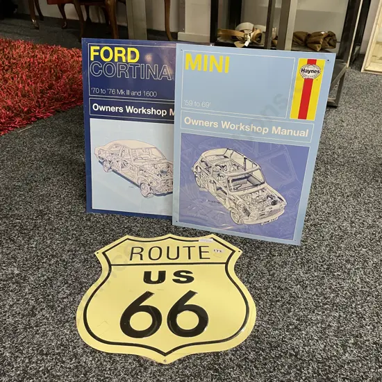 Vintage Tin Signs: Route 66 US, Ford Cortina and Mini
