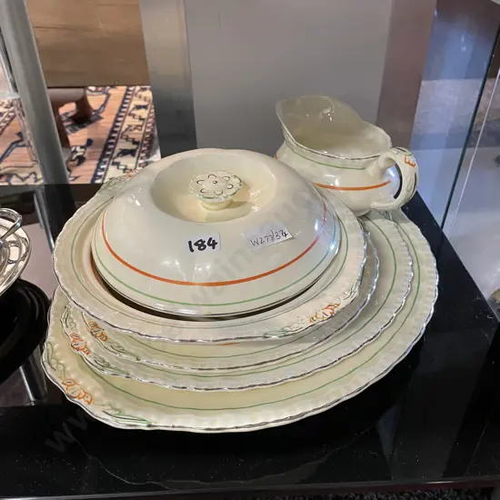 Grindley Art Deco set of 3 platters, lidded tureen and gravy jug