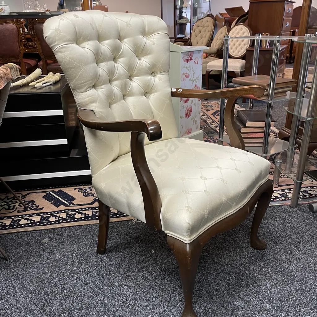 Vintage Button Back Armchair. Queen Anne style Image 1++