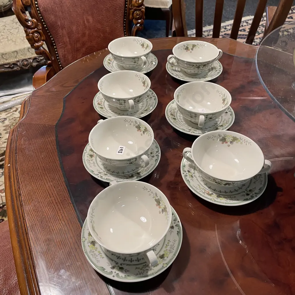 Royal Doulton 2 handled soup and saucer sets x 7. "Provencal" pattern Image 1++