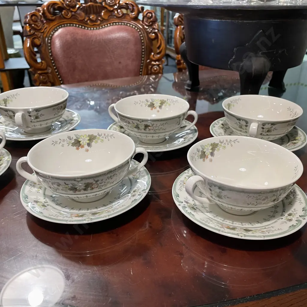 Royal Doulton 2 handled soup and saucer sets x 7. "Provencal" pattern Image 1++