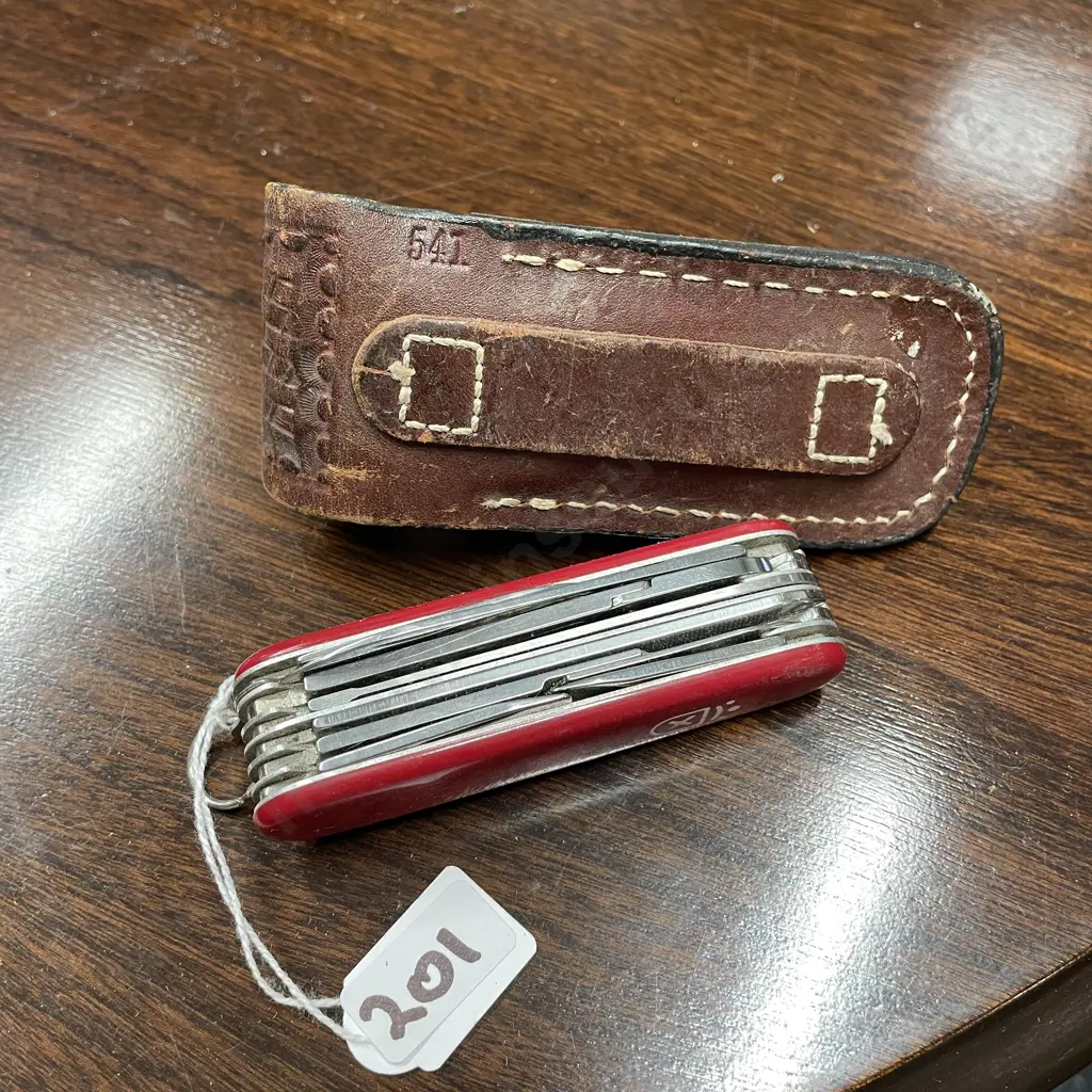Vintage AITOR INOX Spain Multi-tool Pocket Knife in Original Tooled leather pouch Image 1++