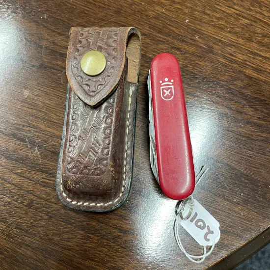 Vintage AITOR INOX Spain Multi-tool Pocket Knife in Original Tooled leather pouch