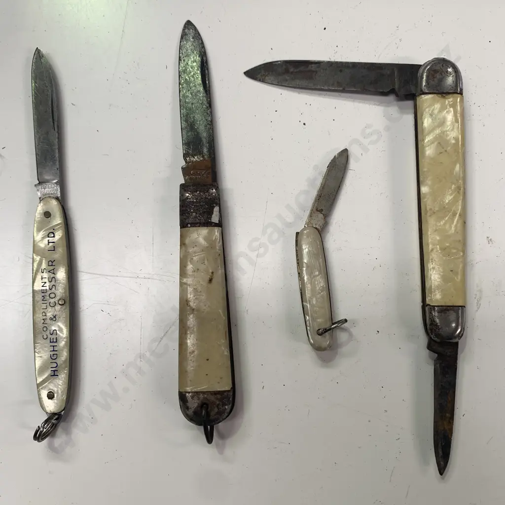 4 Vintage Pearl Handled Pocket and Utility Knives, including Inter Maniago and Whale German etc Image 1++