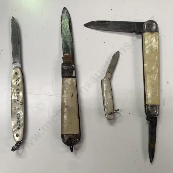 4 Vintage Pearl Handled Pocket and Utility Knives, including Inter Maniago and Whale German etc