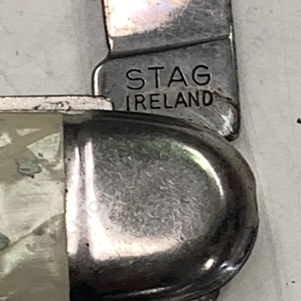 Pair of Vintage Pearl Handled Utility Pocket Knives, Stag Ireland and Richards England Image 1++
