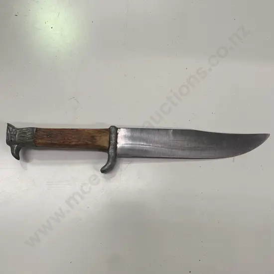 Stag Handled Knife with Eagle Head, Carving of Dear Hunt on Stainless Steel Blade
