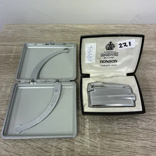 Boxed Vintage Ronson Varaflame Lighter with Tiger Cigarette Case