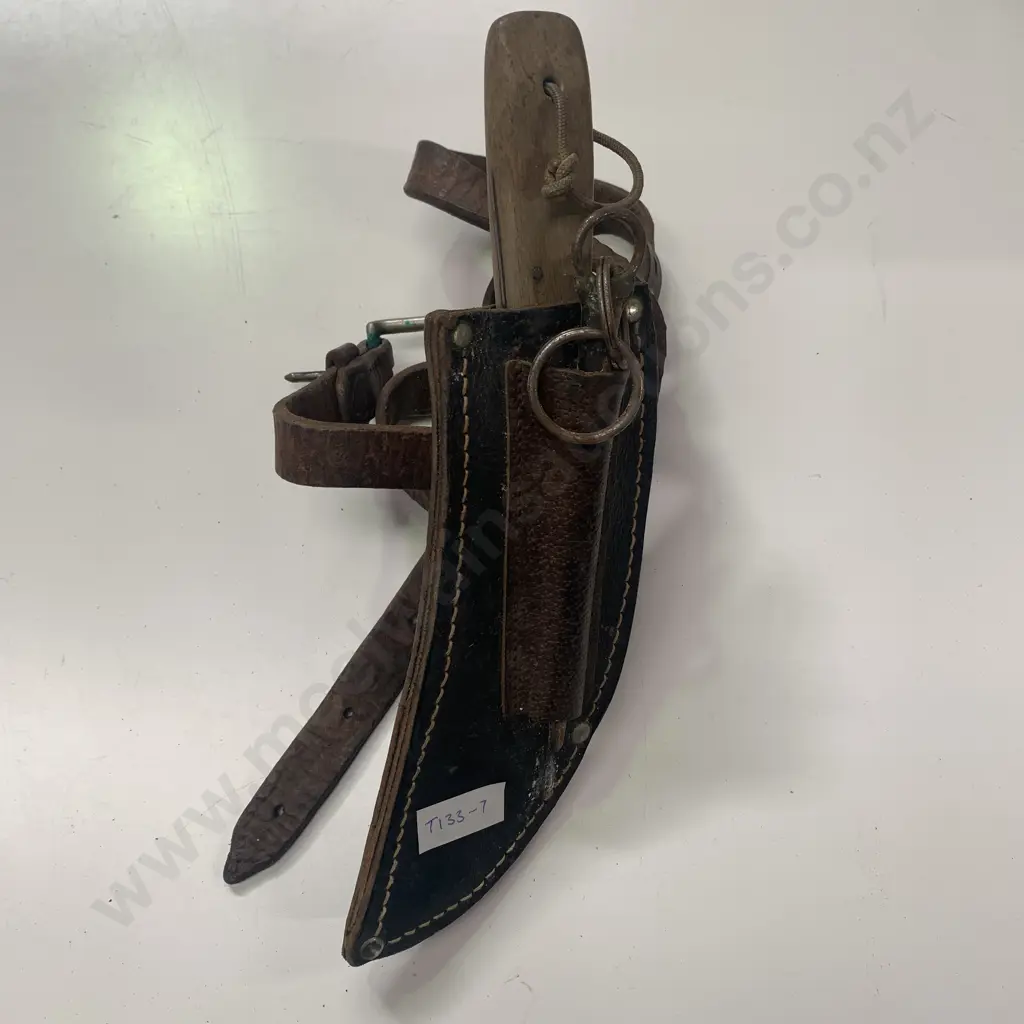 Curved Vintage Knife on leather belt with GreenRiver Sheffield England imprinted on blade. Comes with Picket Pin Image 1++