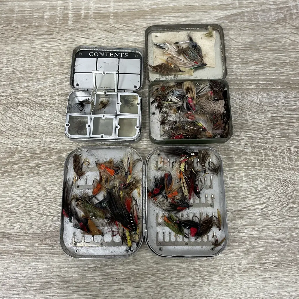 Assorted Vintage Feather Fishing Flys - in Aluminium cases Image 1++