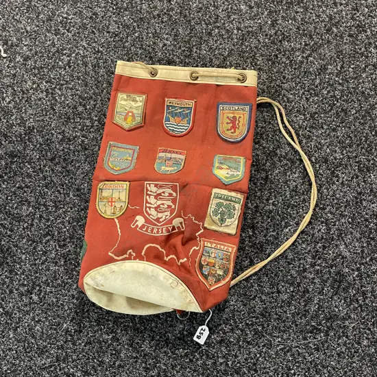 Vintage Red Canvas Jersey Duffle Bag with applied country shields