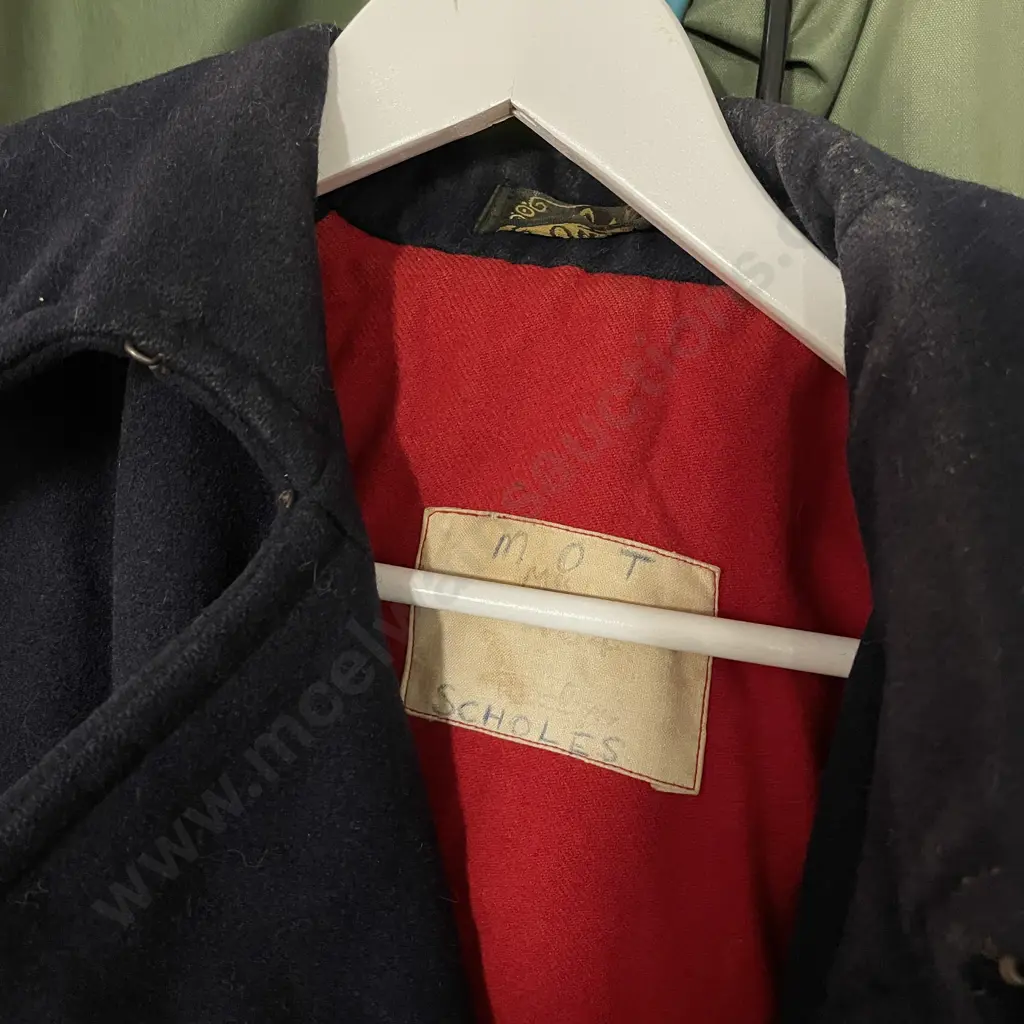 Vintage Roslyn NZ Made Military Navy Wool Long Coat. Silver crown buttons and applied patches Image 1++