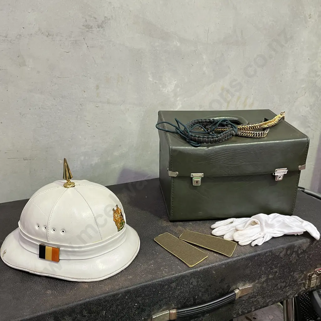 Rare 20th Century Pith Spike Helmet. State Presidents Guard with Case, gloves, lapels etc Image 1++